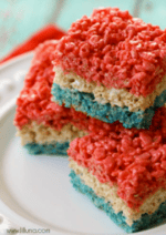 Red, white, and blue rice krispie treats for the 4th of July